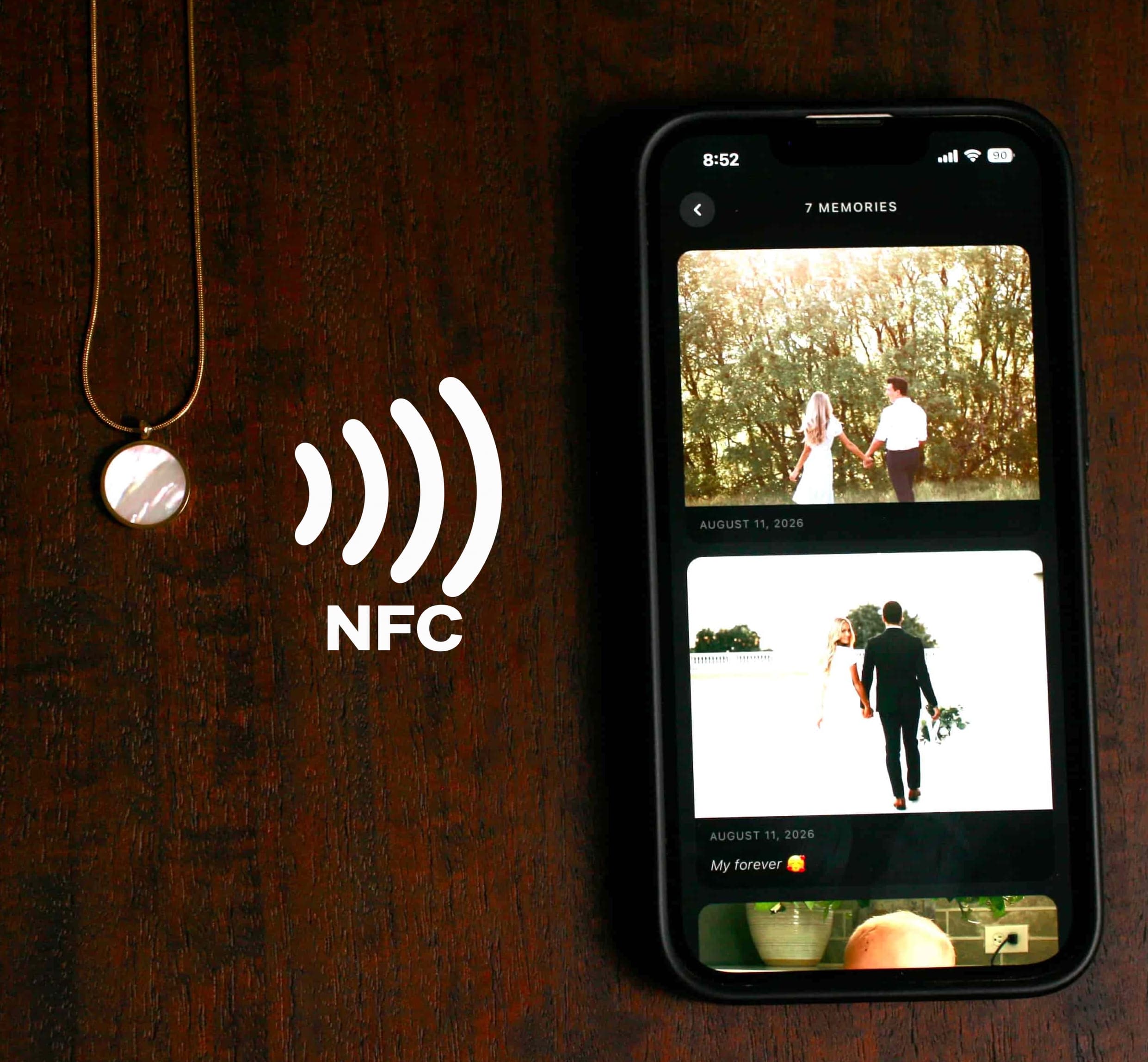 Necklace by phone with NFC connection